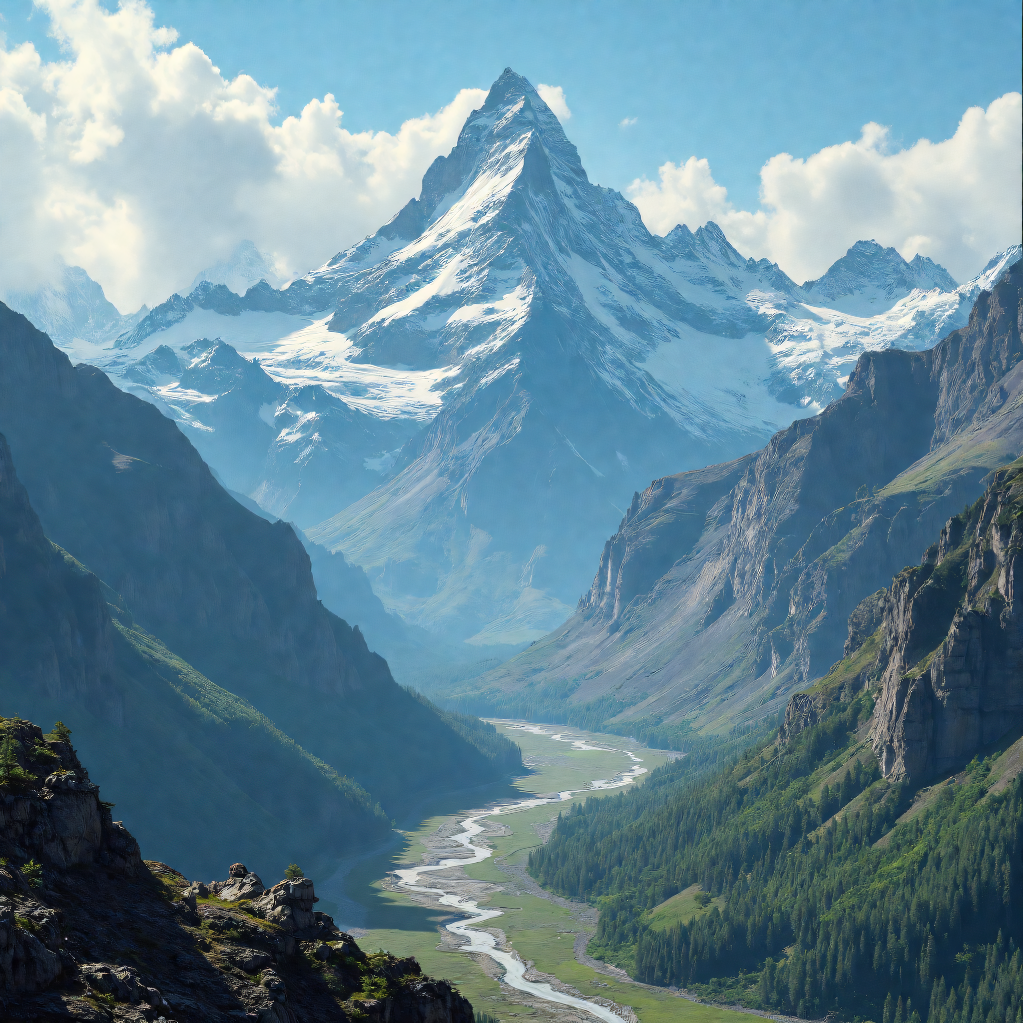 High-quality image of snowy mountains and a river