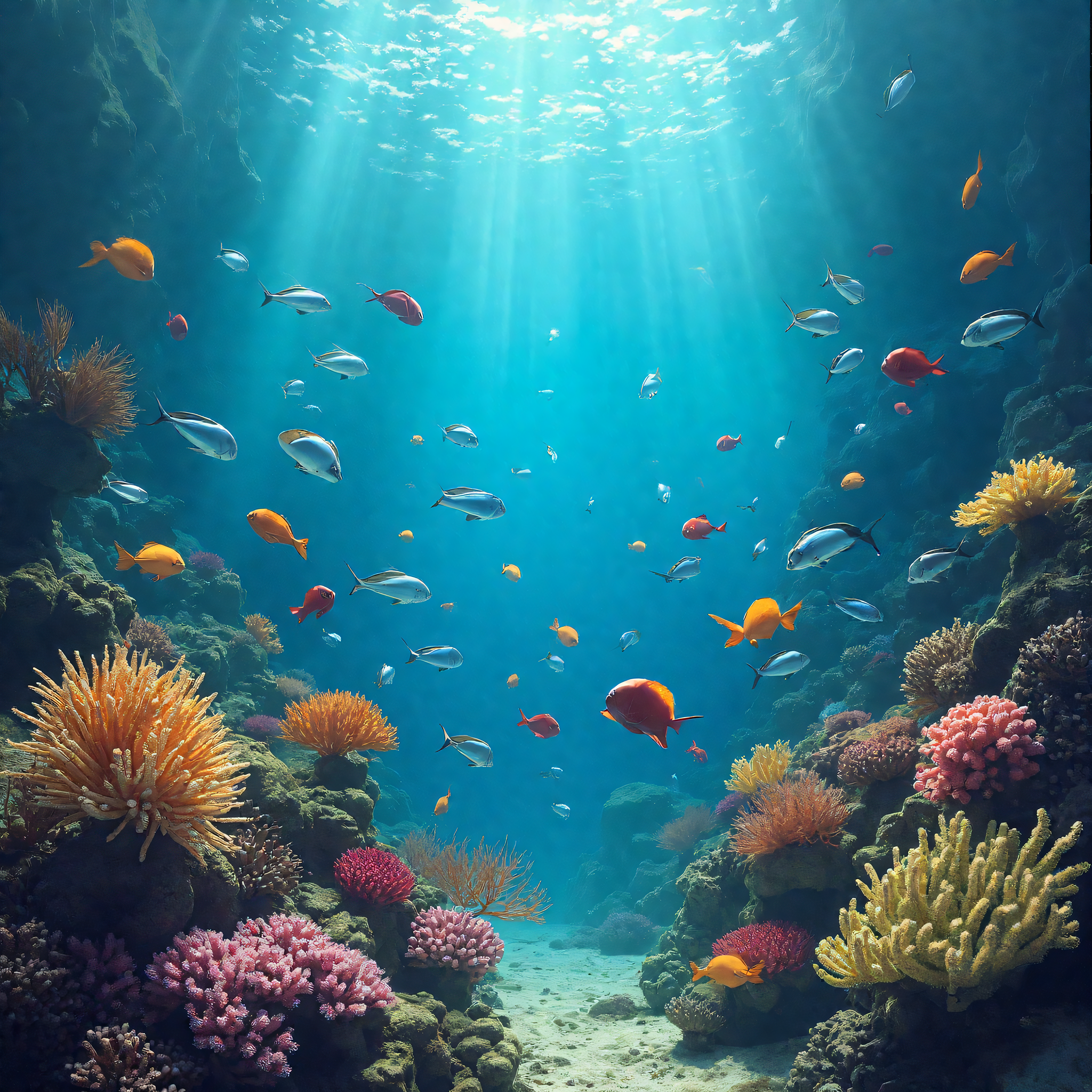 Underwater coral reef with colorful fish