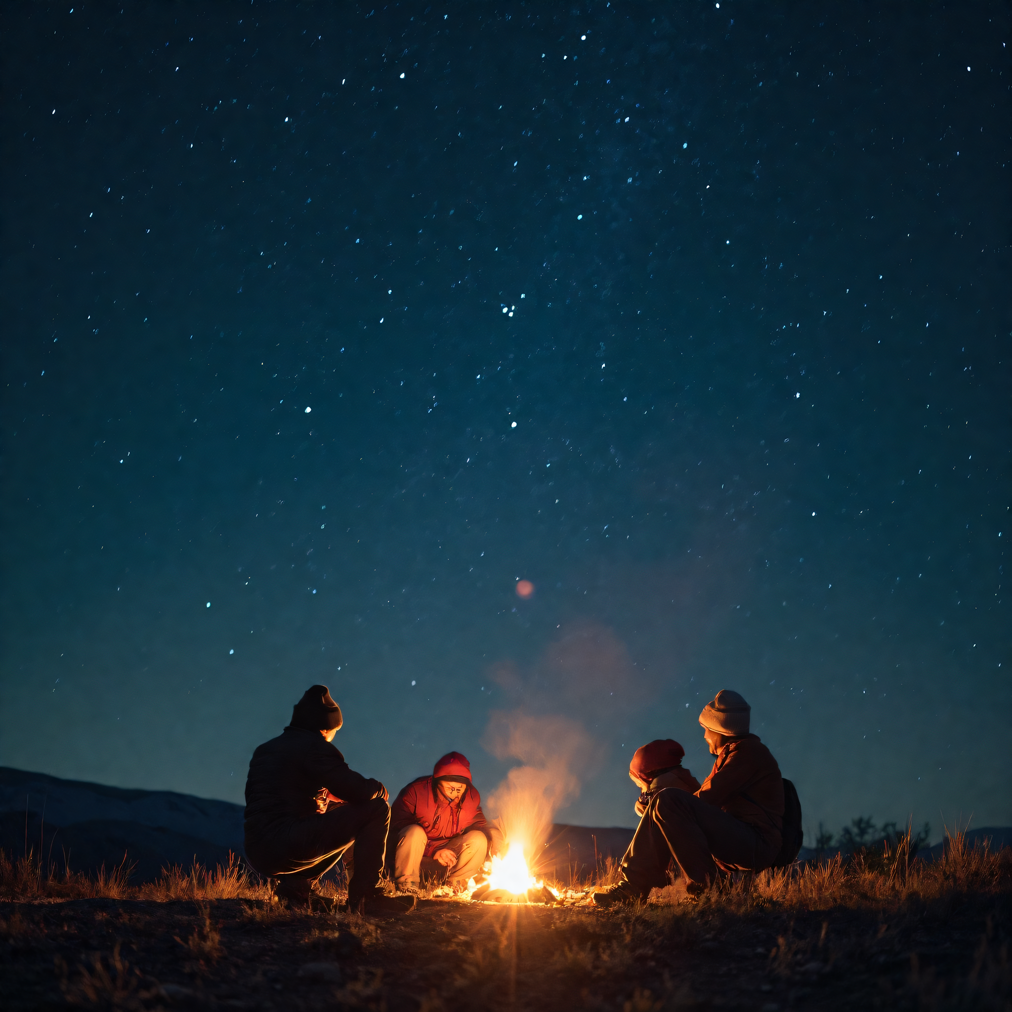 Campfire gathering under the starry sky