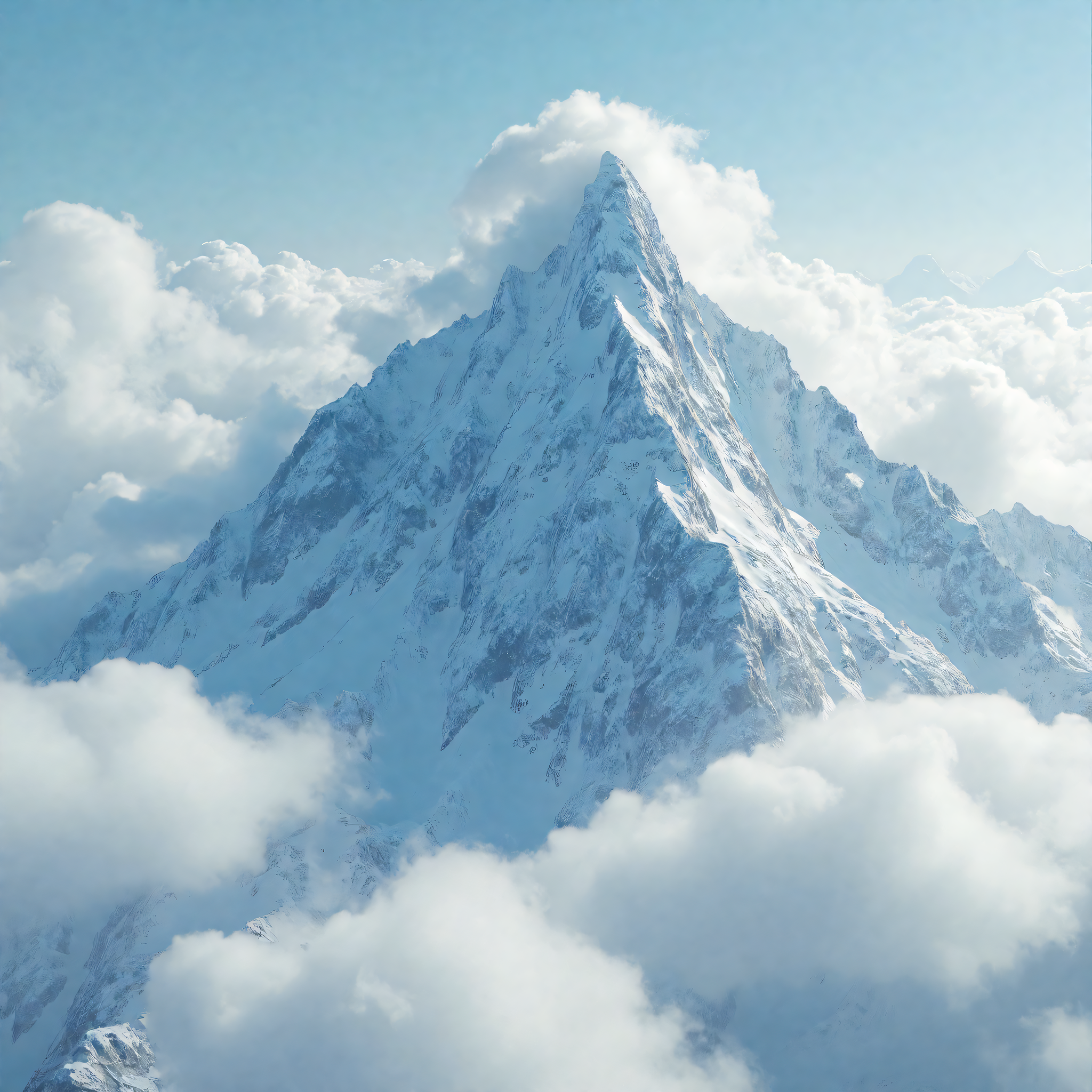 Super-resolution snowy mountain scene