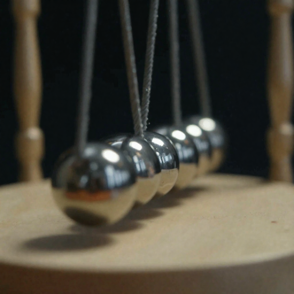 Macro shot capturing conservation of momentum in a Newton's cradle